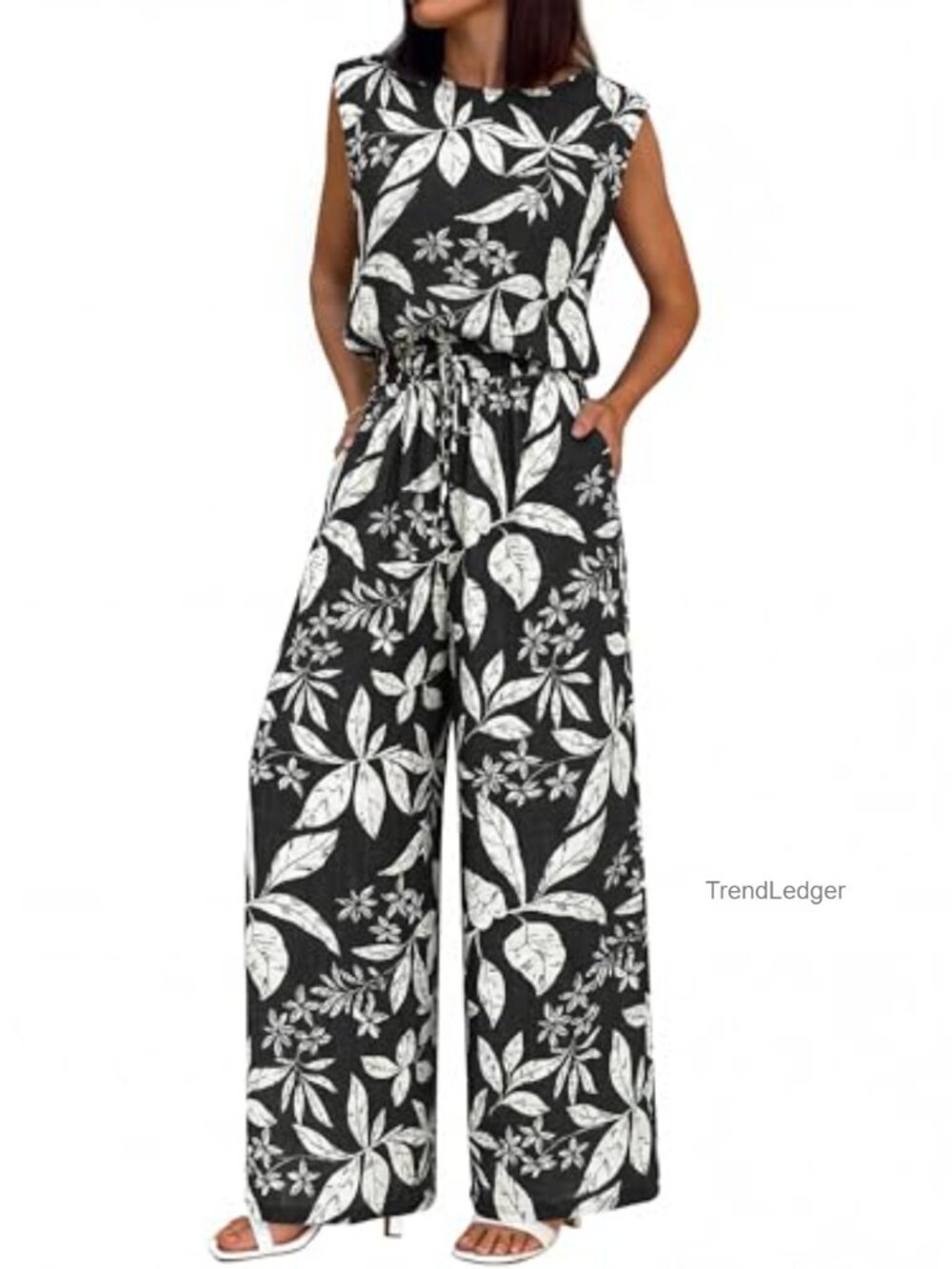 2 Piece Lounge Set, Sleeveless Top, Wide Leg Pants, Vacation Outfit